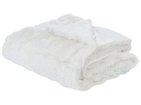 Bedspread Blanket White Soft Faux Rabbit Fur Fabric 200 x 220 cm Shaggy Blanket Bedding Beliani