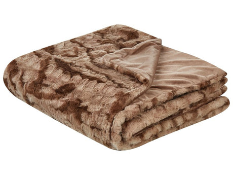 Bedspread Blanket Brown Soft Faux Rabbit Fur Fabric 150 x 200 cm Shaggy Blanket Bedding Beliani