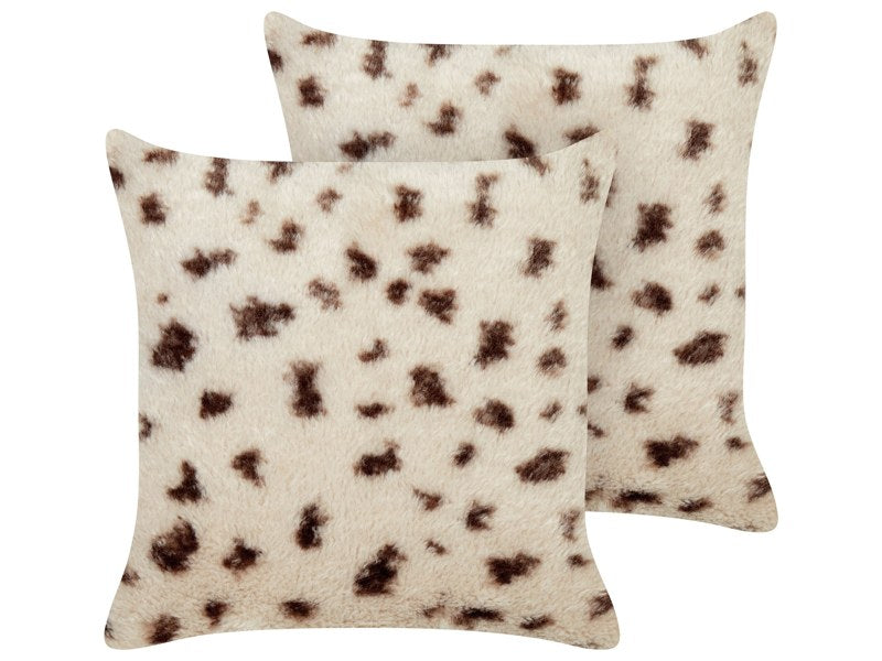 Set of 2 Throw Pillows Light Beige Faux Fur 45 x 45 cm Soft Fluffy Scatter Cushions Beliani