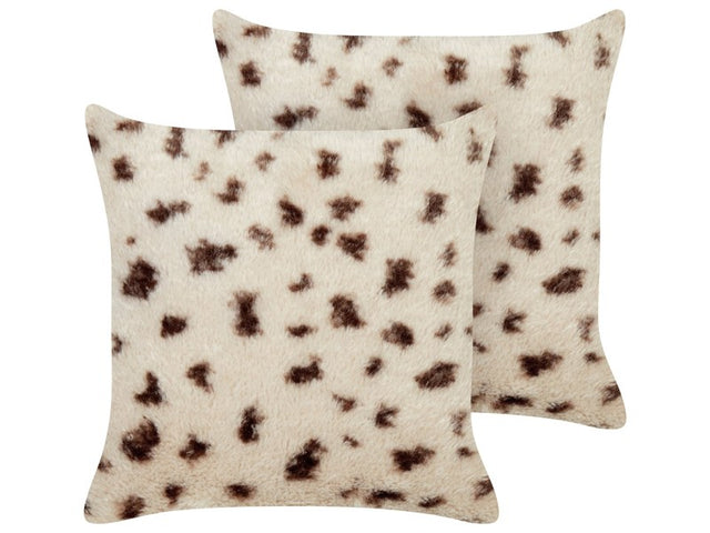 Set of 2 Throw Pillows Light Beige Faux Fur 45 x 45 cm Soft Fluffy Scatter Cushions Beliani