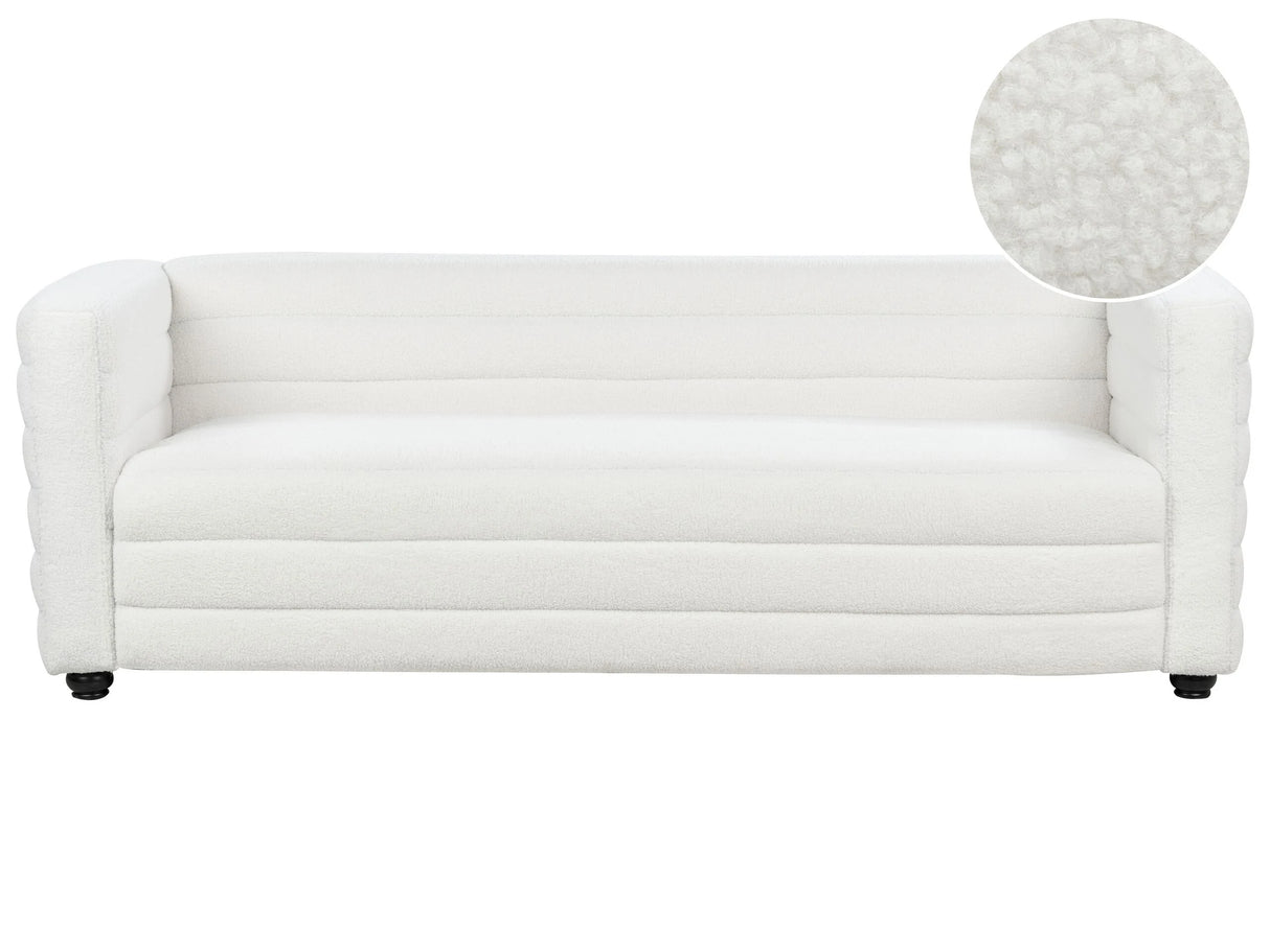 3-Seater Sofa Off-White Boucle Fabric Upholstery Black Legs 3 Seater Thickly Padded Modern Style Living Room Furniture Beliani