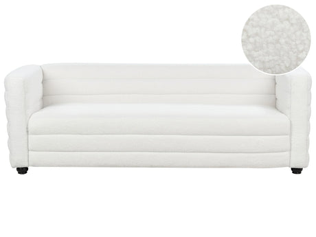 3-Seater Sofa Off-White Boucle Fabric Upholstery Black Legs 3 Seater Thickly Padded Modern Style Living Room Furniture Beliani