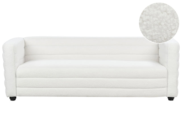 3-Seater Sofa Off-White Boucle Fabric Upholstery Black Legs 3 Seater Thickly Padded Modern Style Living Room Furniture Beliani