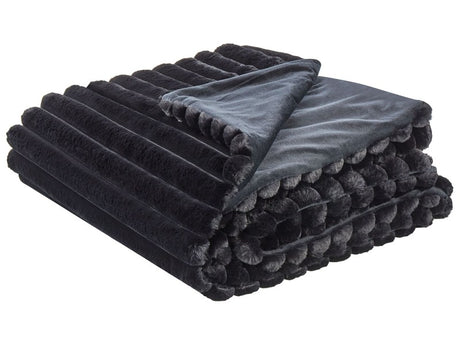 Decorative Bed Throw Black Polyester 150 x 200 cm Soft Fabric Bedroom Beliani