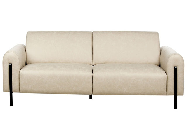 Sofa Beige Fabric Metal Legs 3 Seater Lether Look Classic Couch Settee Adjustable Backrest Living Room Modern Beliani