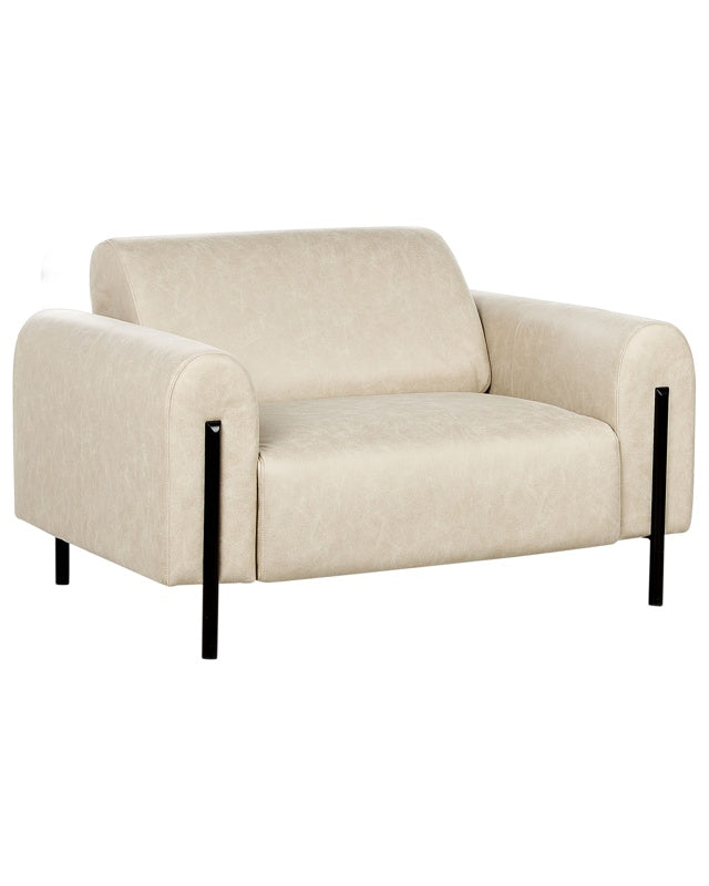 Armchair Beige Fabric Metal Legs Lether Look Adjustable Backrest Living Room Modern Beliani