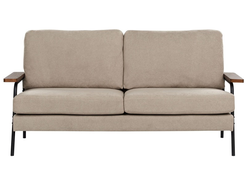 Sofa Taupe Fabric Polyester Upholstery Metal Legs 3 Seater Thickly Padded Classic Style Living Room Furniture Beliani