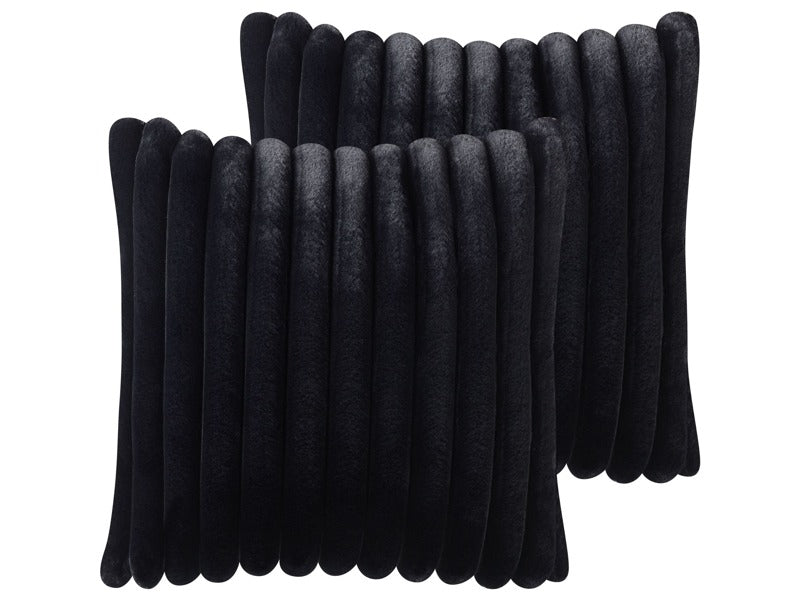 2 Decorative Cushions Black Polyester 45 x 45 cm Decor Soft Fabric Living Room Bedroom Beliani