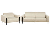 Living Room Set Beige Fabric Metal Legs 3 Seater Sofa Lether Look Classic Couch Armchair Settee Adjustable Backrest Living Room Modern Beliani