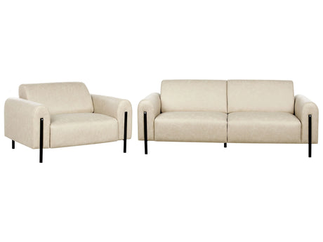 Living Room Set Beige Fabric Metal Legs 3 Seater Sofa Lether Look Classic Couch Armchair Settee Adjustable Backrest Living Room Modern Beliani