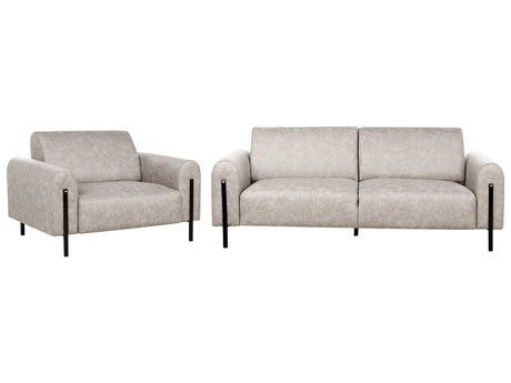 Living Room Set Grey Fabric Metal Legs 3 Seater Sofa Lether Look Classic Couch Armchair Settee Adjustable Backrest Living Room Modern Beliani