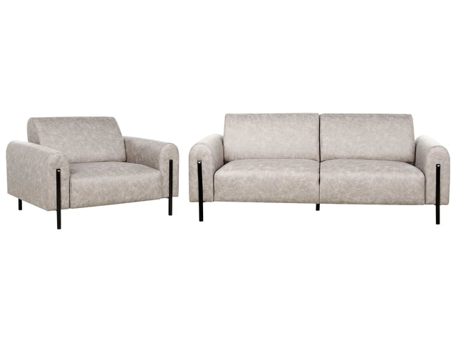 Living Room Set Grey Fabric Metal Legs 3 Seater Sofa Lether Look Classic Couch Armchair Settee Adjustable Backrest Living Room Modern Beliani