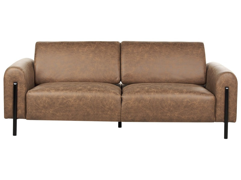 Sofa Brown Fabric Metal Legs 3 Seater Lether Look Classic Couch Settee Adjustable Backrest Living Room Modern Beliani