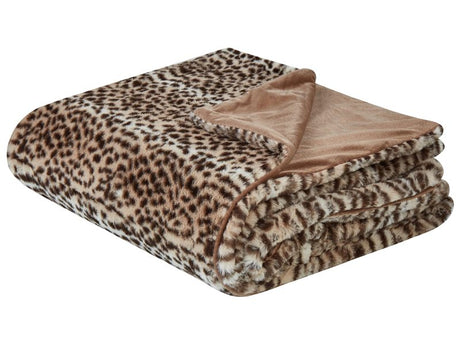 Bedspread Brown 150 x 200 cm Polyester Furry Leopard Pattern Decorative Throw Bedding Beliani