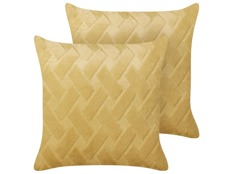 Set of 2 Scatter Cushions Yellow Faux Fur 45 x 45 cm Embossed Home Decor Accessories Beliani