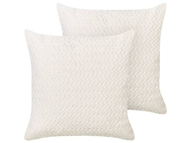 Set of 2 Scatter Cushions White Faux Fur 45 x 45 cm Embossed Home Decor Accessories Beliani