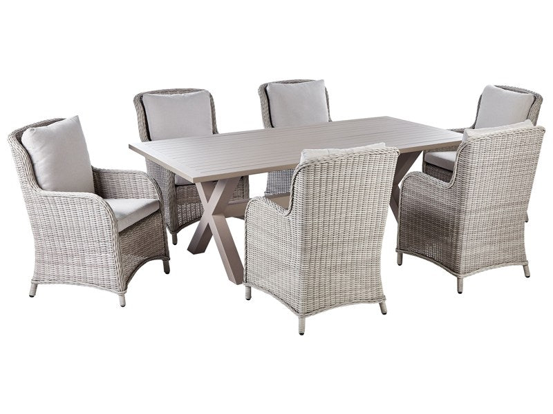 Garden Dining Set Grey PE Rattan 6-Seater Table and 6 Chairs with Beige Cushions Beliani