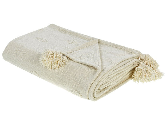 Bedspread Beige Chenille Cotton Fabric 150 x 200 cm with Tassels Decorative Throw Bedding Classic Design Bedroom Beliani