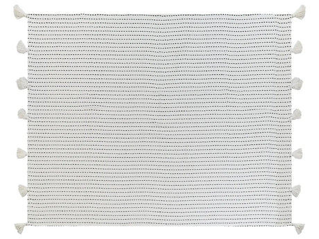 Bedspread Off-White Cotton Fabric 150 x 200 cm with Tassels Decorative Throw Bedding Classic Design Bedroom Beliani