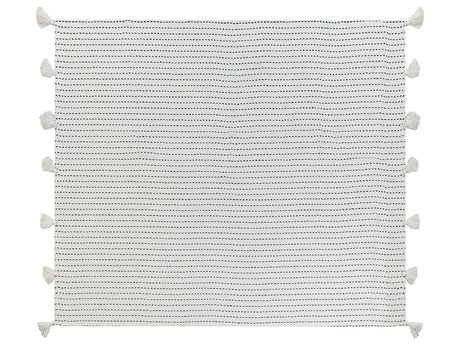 Bedspread Off-White Cotton Fabric 220 x 240 cm with Tassels Decorative Throw Bedding Classic Design Bedroom Beliani