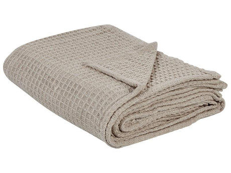 Bedspread  Taupe Cotton 150 x 200 cm Waffle Pattern Bed Throw Living Room Bedroom Texiles Beliani