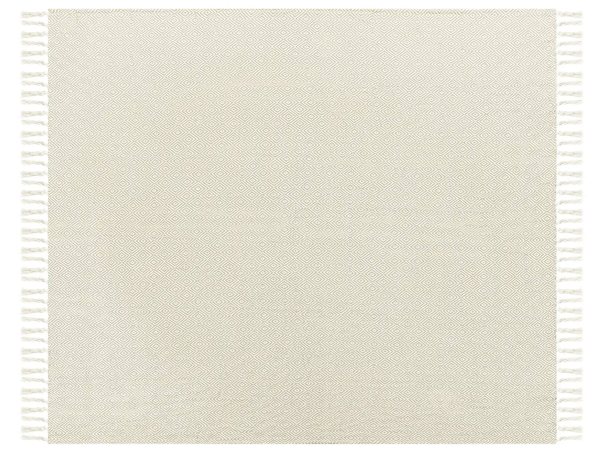 Bedspread Light Beige Cotton 200 x 220 cm with Tassels Living Room Bedroom Textiles Beliani