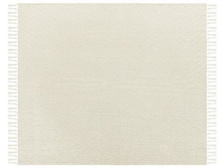Bedspread Light Beige Cotton 200 x 220 cm with Tassels Living Room Bedroom Textiles Beliani