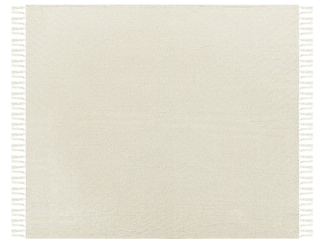 Bedspread Light Beige Cotton 200 x 220 cm with Tassels Living Room Bedroom Textiles Beliani