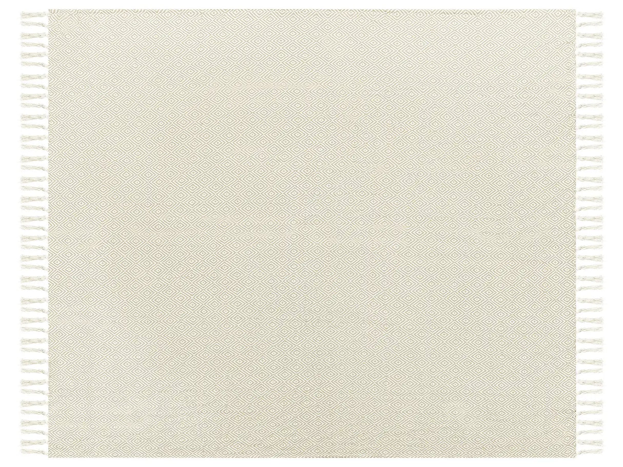 Bedspread Light Beige Cotton 220 x 240 cm with Tassels Living Room Bedroom Textiles Beliani
