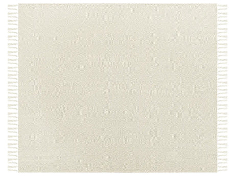 Bedspread Light Beige Cotton 220 x 240 cm with Tassels Living Room Bedroom Textiles Beliani