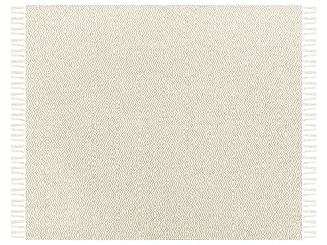 Bedspread Light Beige Cotton 220 x 240 cm with Tassels Living Room Bedroom Textiles Beliani
