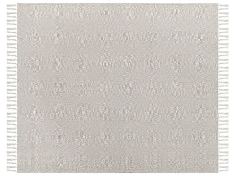 Bedspread Taupe Cotton 220 x 240 cm with Tassels Living Room Bedroom Textiles Beliani