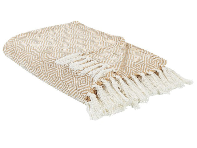 Bedspread Beige Cotton 200 x 220 cm with Tassels Living Room Bedroom Textiles Beliani