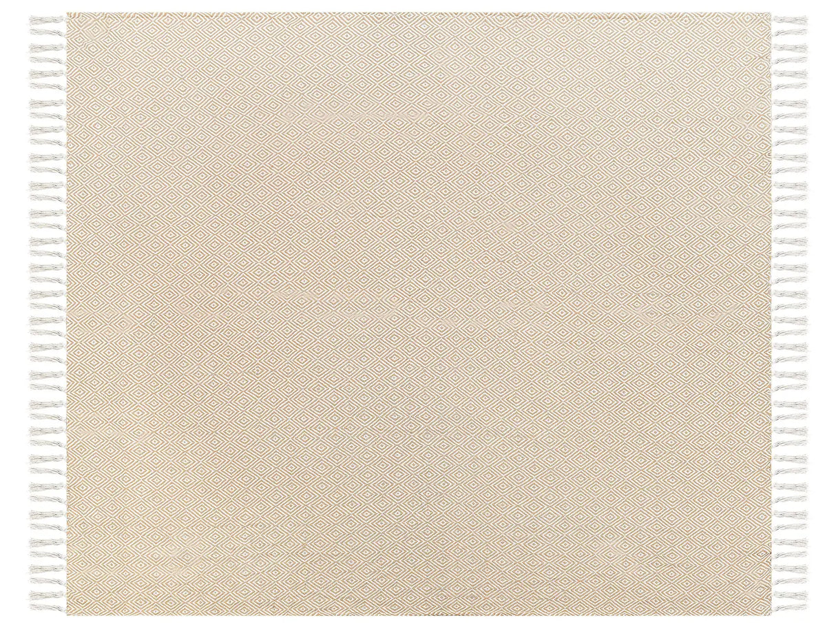 Bedspread Beige Cotton 200 x 220 cm with Tassels Living Room Bedroom Textiles Beliani