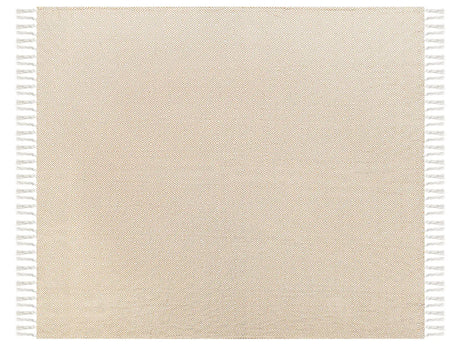 Bedspread Beige Cotton 200 x 220 cm with Tassels Living Room Bedroom Textiles Beliani