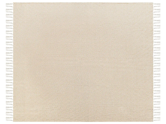 Bedspread Beige Cotton 200 x 220 cm with Tassels Living Room Bedroom Textiles Beliani