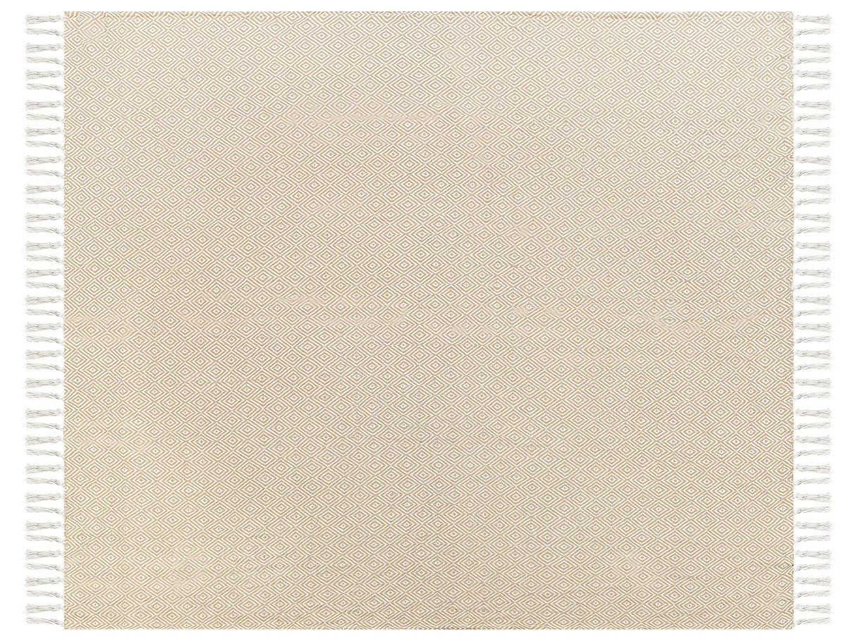 Bedspread Beige Cotton 220 x 240 cm with Tassels Living Room Bedroom Textiles Beliani