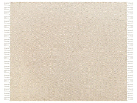 Bedspread Beige Cotton 220 x 240 cm with Tassels Living Room Bedroom Textiles Beliani