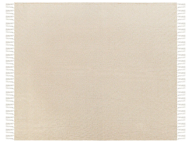 Bedspread Beige Cotton 220 x 240 cm with Tassels Living Room Bedroom Textiles Beliani
