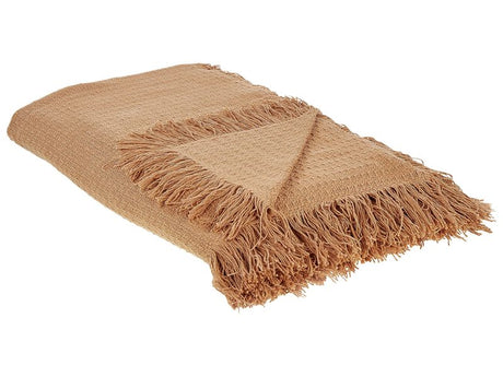 Bedspread Brown Cotton Fabric 150 x 200 cm with Tassels Decorative Throw Blanket Bedding Classic Design Bedroom Beliani