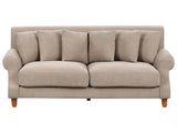 Sofa with 6 Pillows Beige Fabric Polyester Upholstery Light Wood Legs 2 Seater Vintage Style Beliani