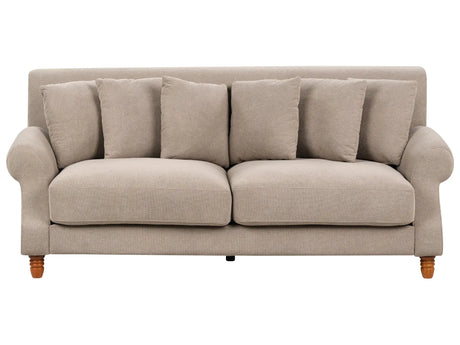 Sofa with 6 Pillows Beige Fabric Polyester Upholstery Light Wood Legs 2 Seater Vintage Style Beliani