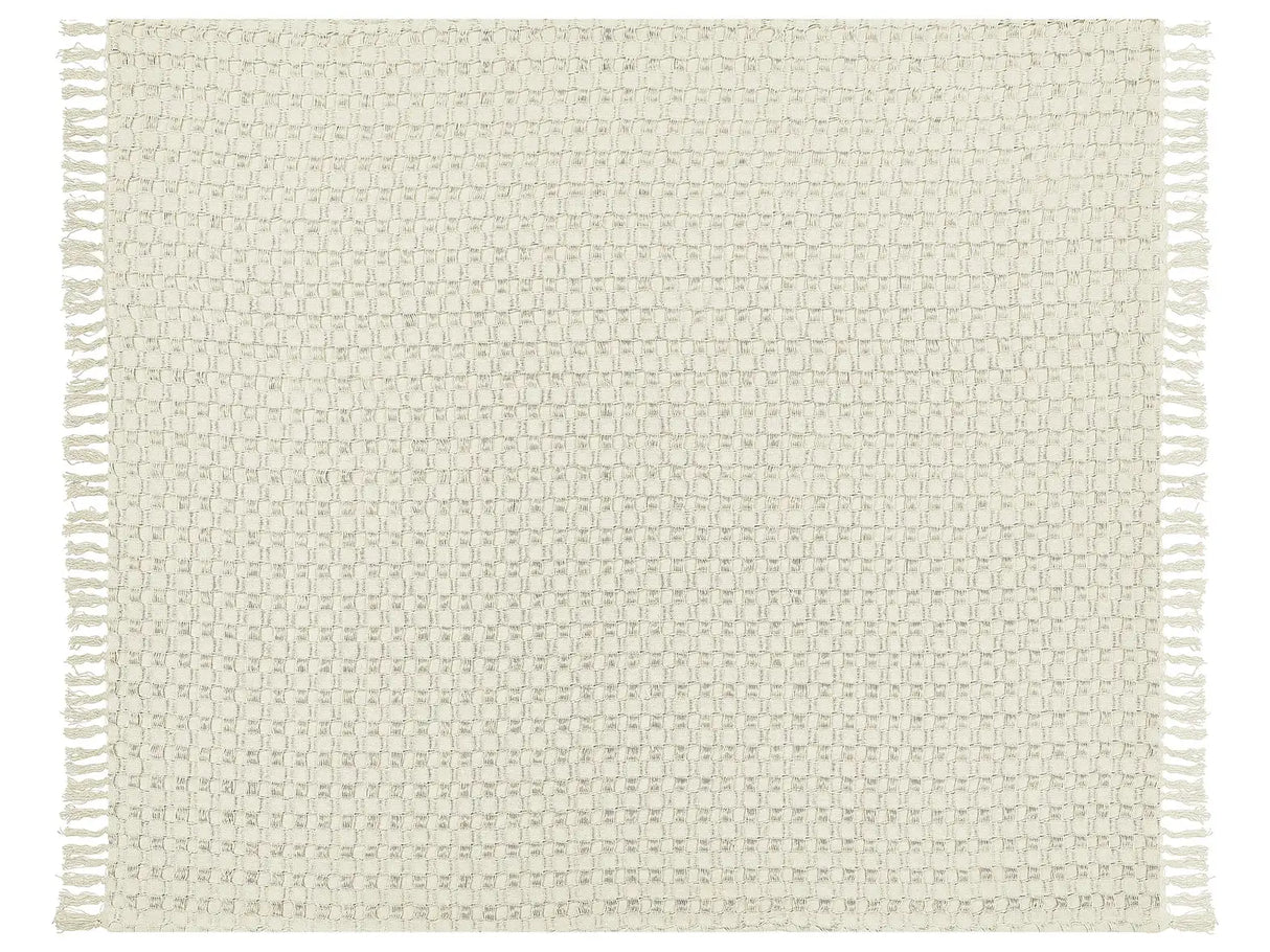 Bedspread White Cotton Fabric 200 x 220 cm with Tassels Decorative Throw Blanket Bedding Classic Design Bedroom Beliani