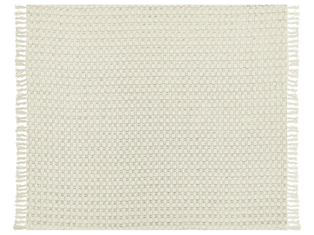 Bedspread White Cotton Fabric 200 x 220 cm with Tassels Decorative Throw Blanket Bedding Classic Design Bedroom Beliani