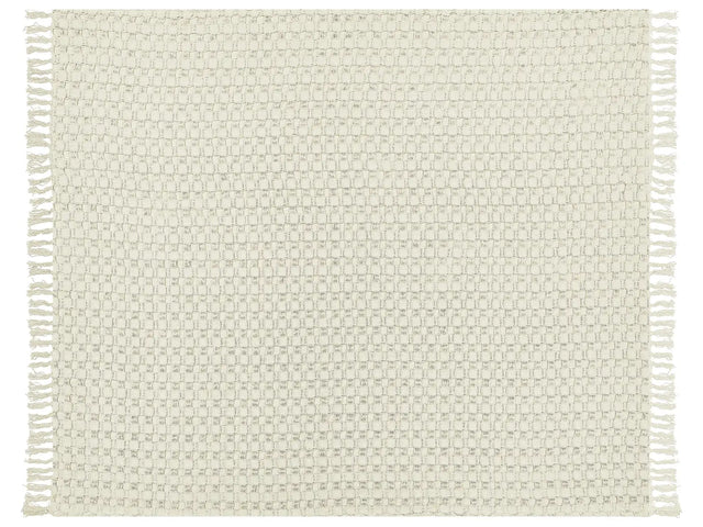 Bedspread White Cotton Fabric 220 x 240 cm with Tassels Decorative Throw Blanket Bedding Classic Design Bedroom Beliani