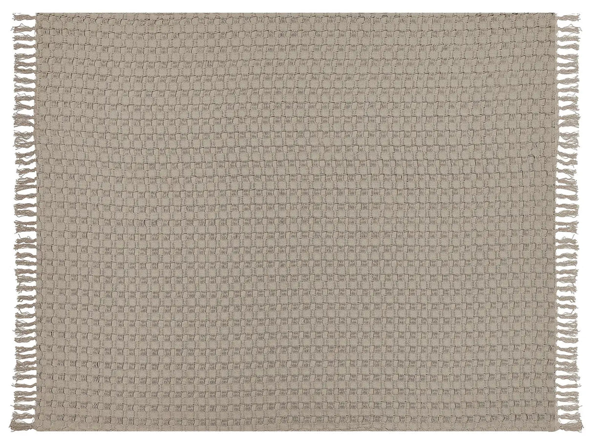Bedspread Taupe Cotton Fabric 150 x 200 cm with Tassels Decorative Throw Blanket Bedding Classic Design Bedroom Beliani
