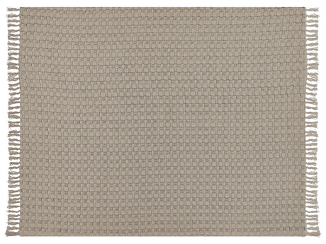 Bedspread Taupe Cotton Fabric 150 x 200 cm with Tassels Decorative Throw Blanket Bedding Classic Design Bedroom Beliani