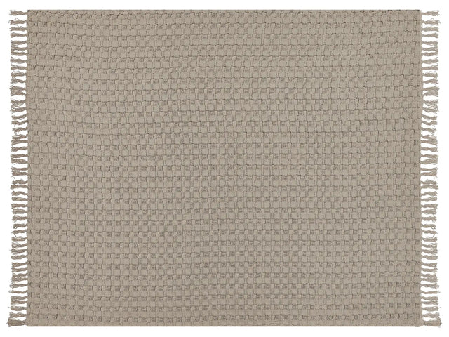 Bedspread Taupe Cotton Fabric 150 x 200 cm with Tassels Decorative Throw Blanket Bedding Classic Design Bedroom Beliani