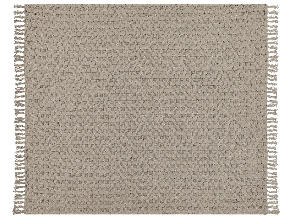 Bedspread Taupe Cotton Fabric 200 x 220 cm with Tassels Decorative Throw Blanket Bedding Classic Design Bedroom Beliani