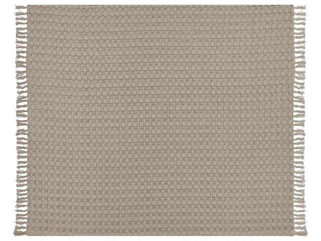 Bedspread Taupe Cotton Fabric 200 x 220 cm with Tassels Decorative Throw Blanket Bedding Classic Design Bedroom Beliani